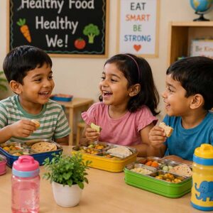 children having nutritious lunch at break time